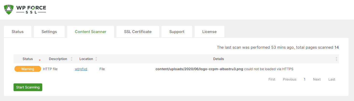 WP Force SSL content scanner