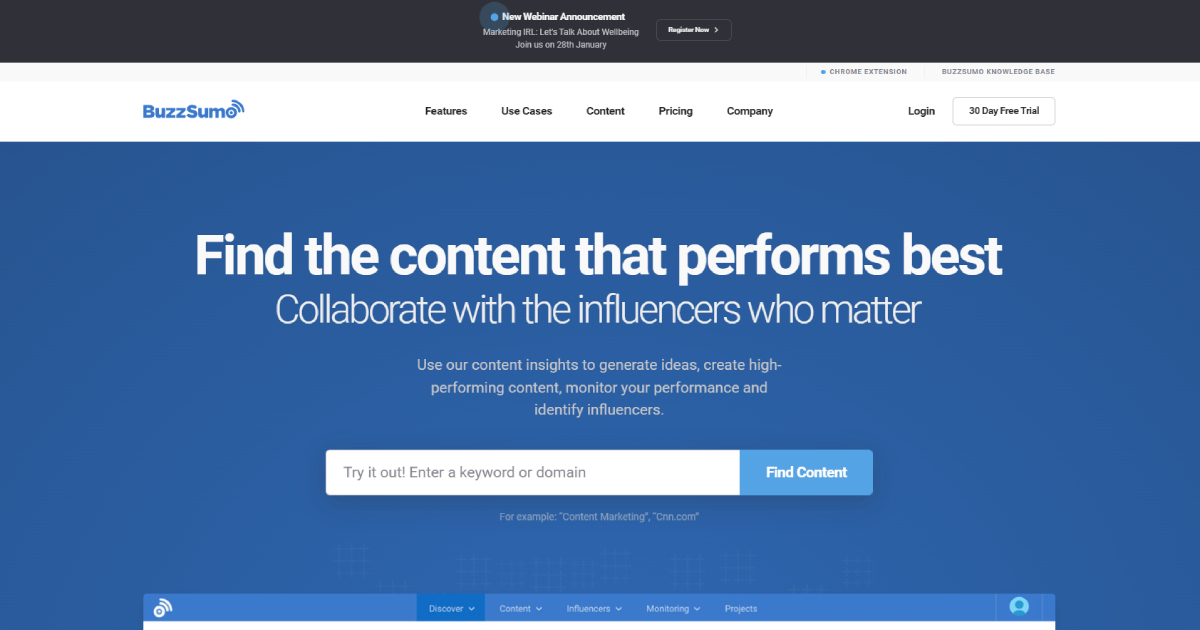 BuzzSumo landing page