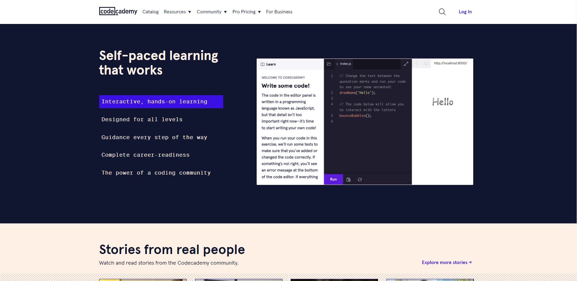 Codecademy landing page