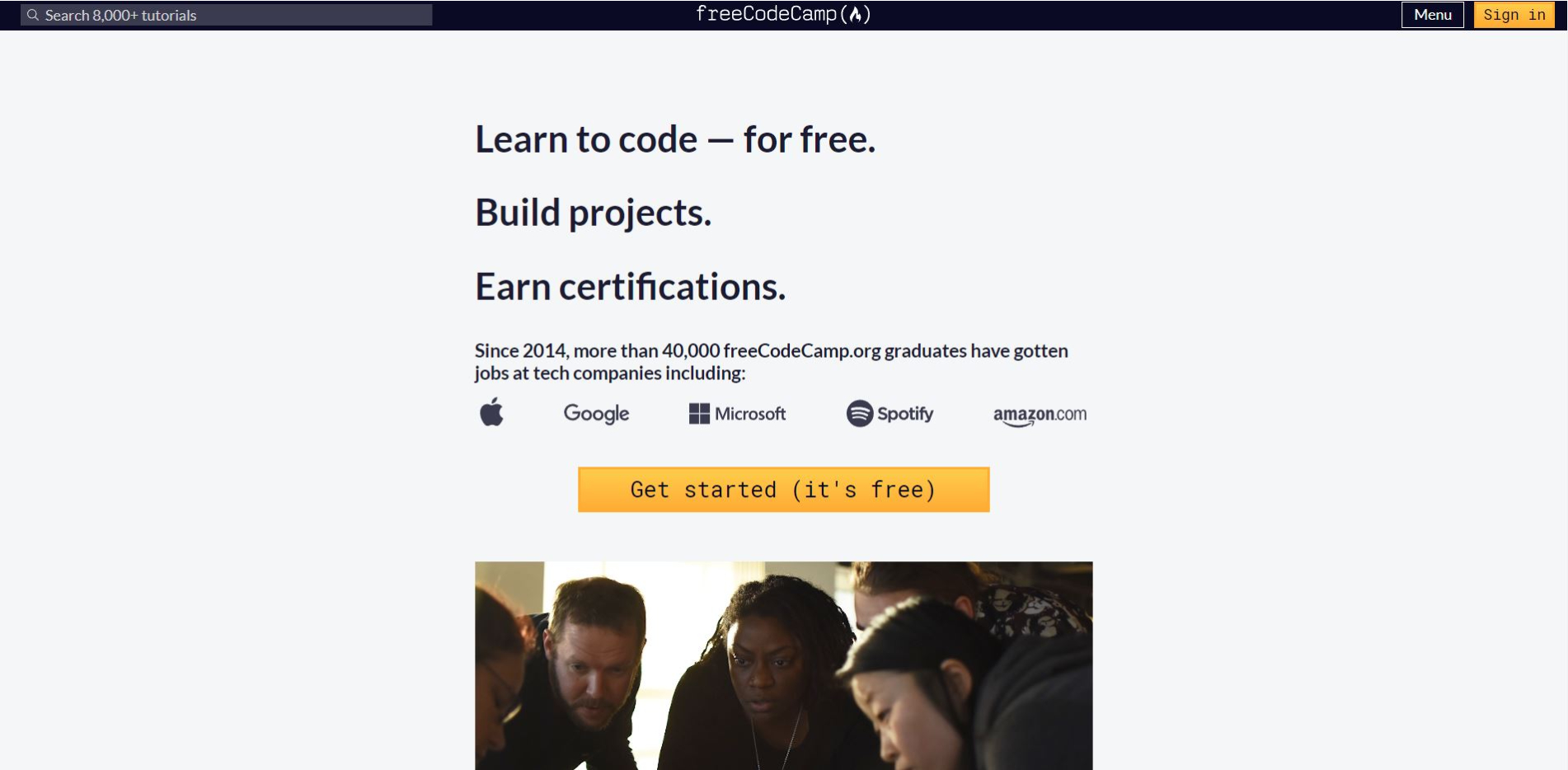 freeCodeCamp landing page