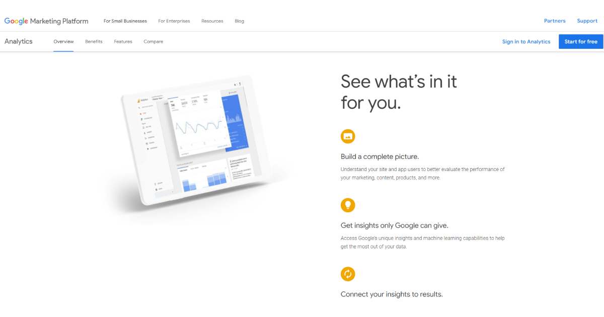 Google Analytics landing page