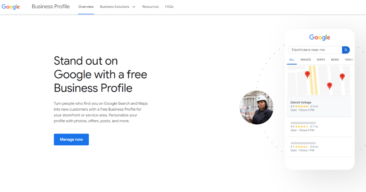 Google My Business landing page