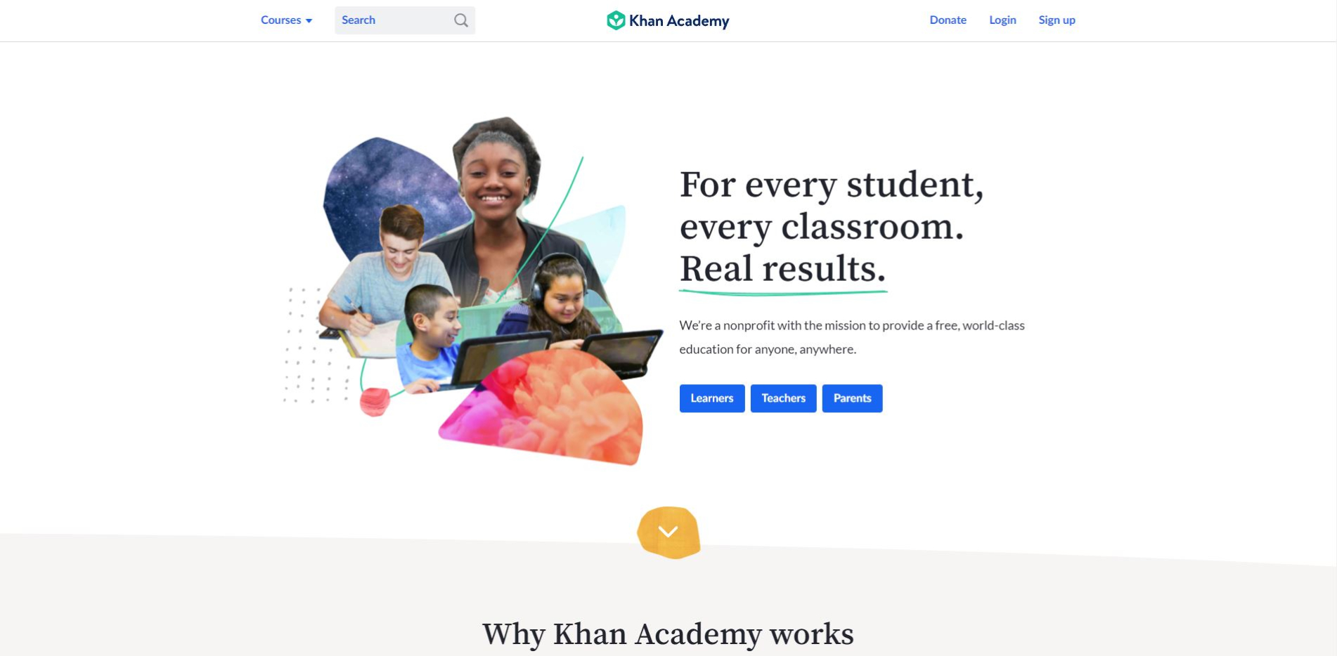 Khan Academy landing page