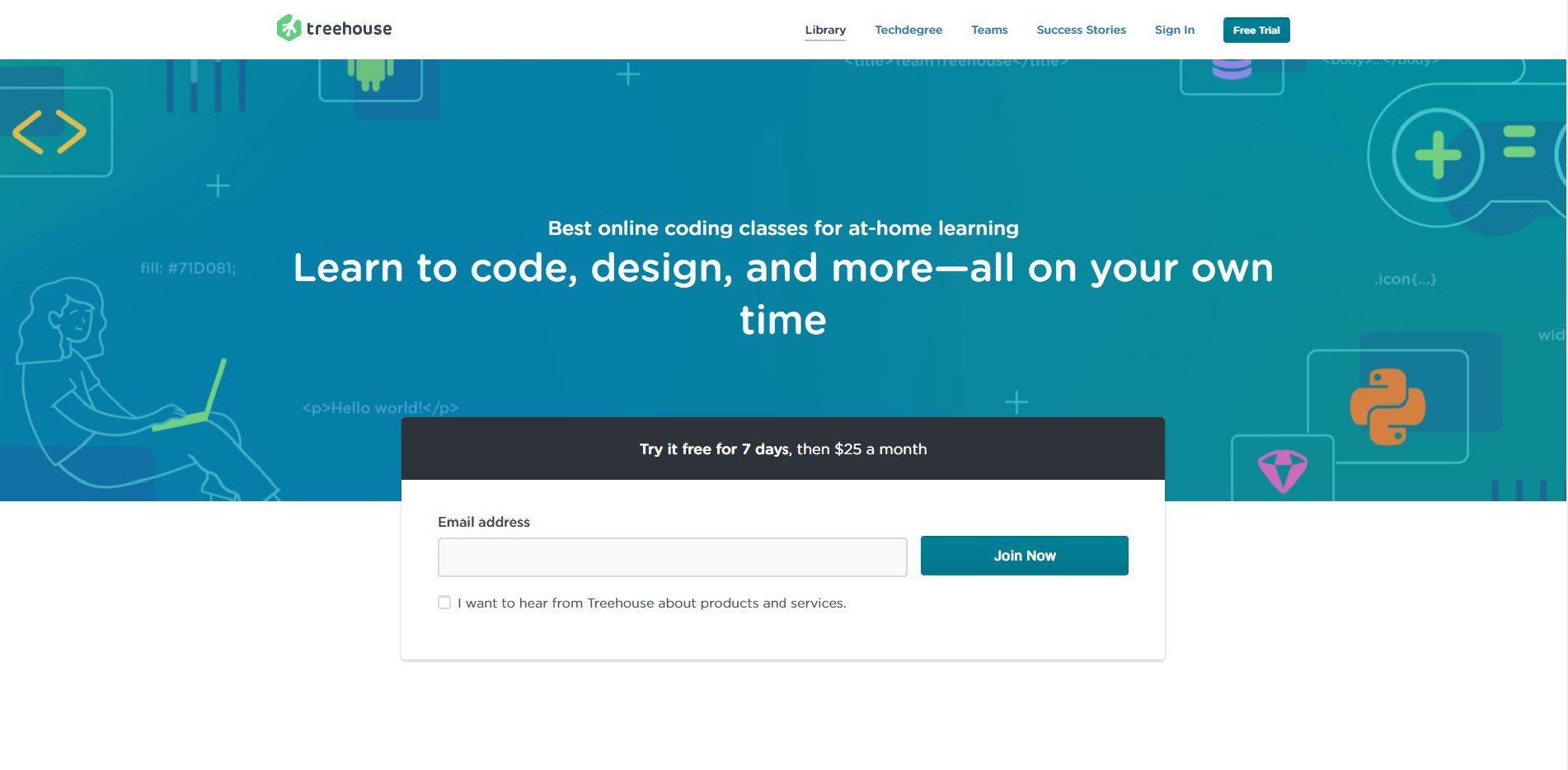 Treehouse landing page