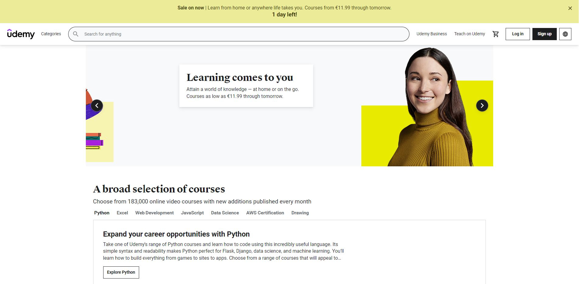 Udemy landing page