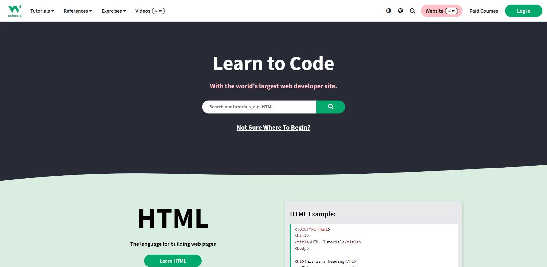 W3Schools landing page