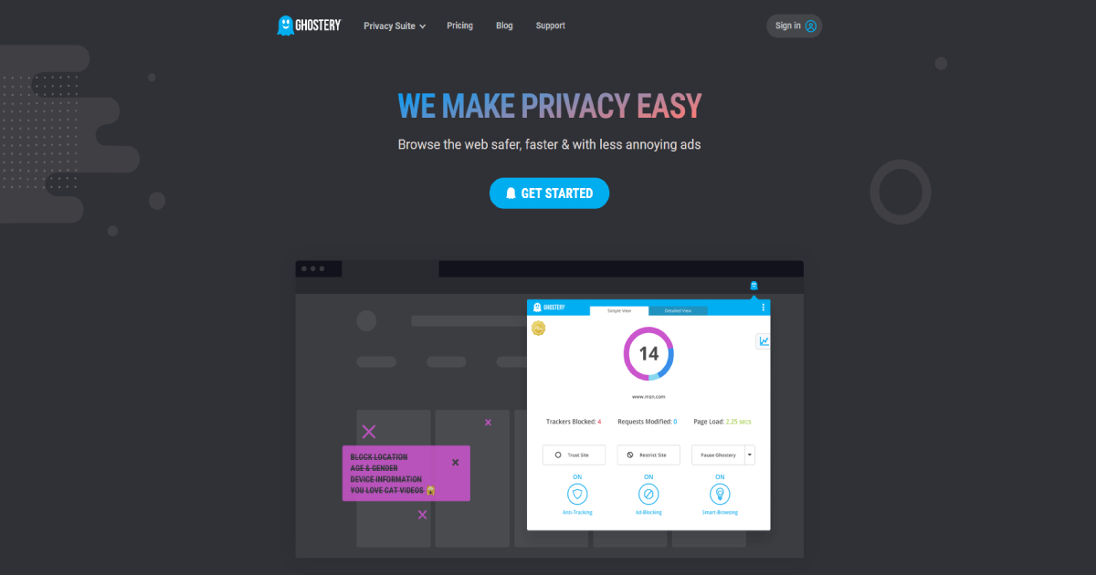 Ghostery landing page