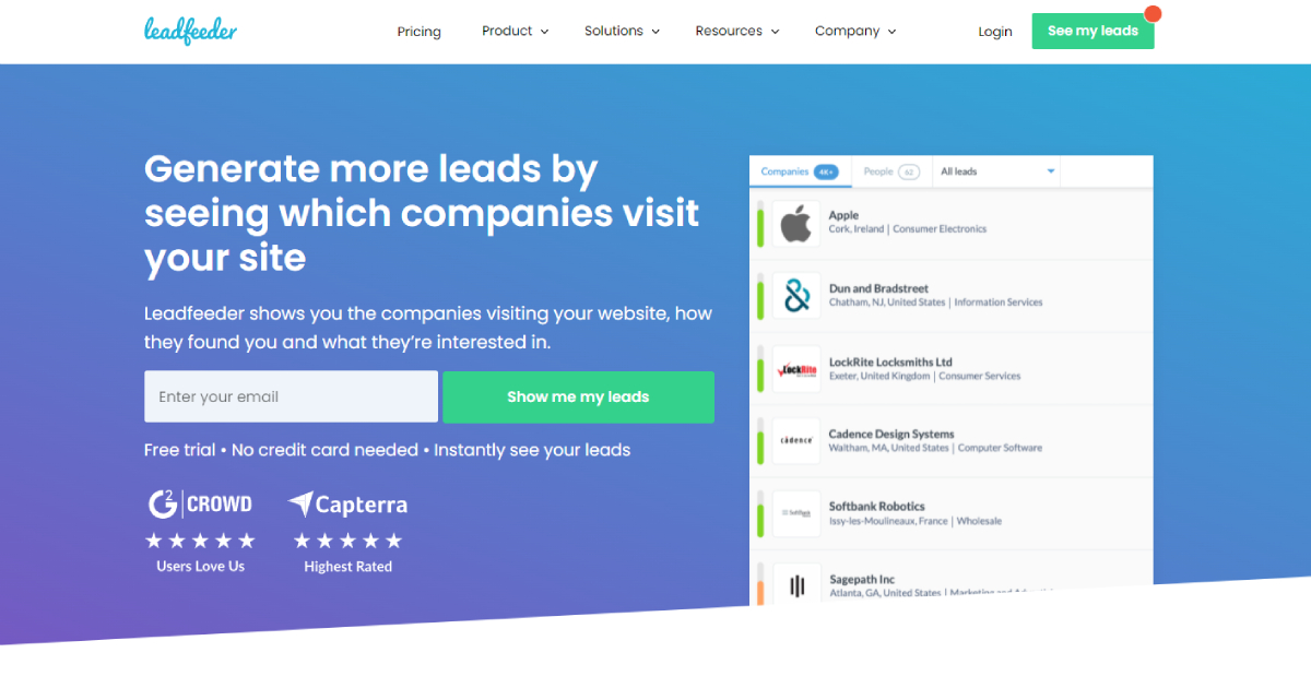 Leadfeeder landing page