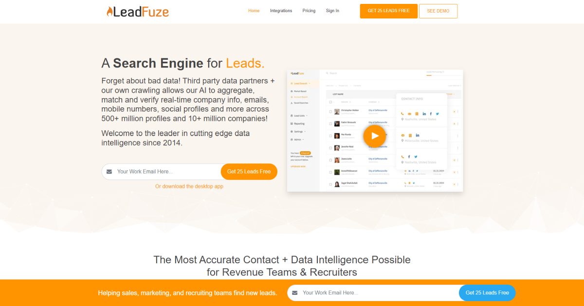 LeadFuze landing page