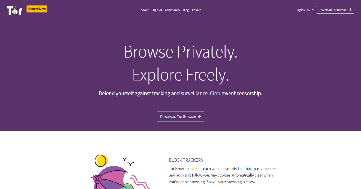 Tor landing page