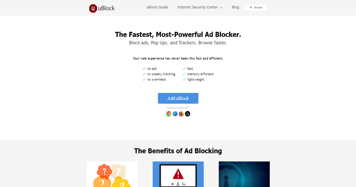 uBlock landing page