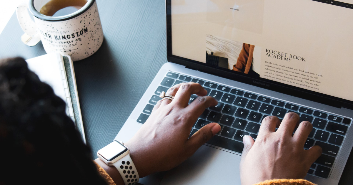 Woman writing a blog post