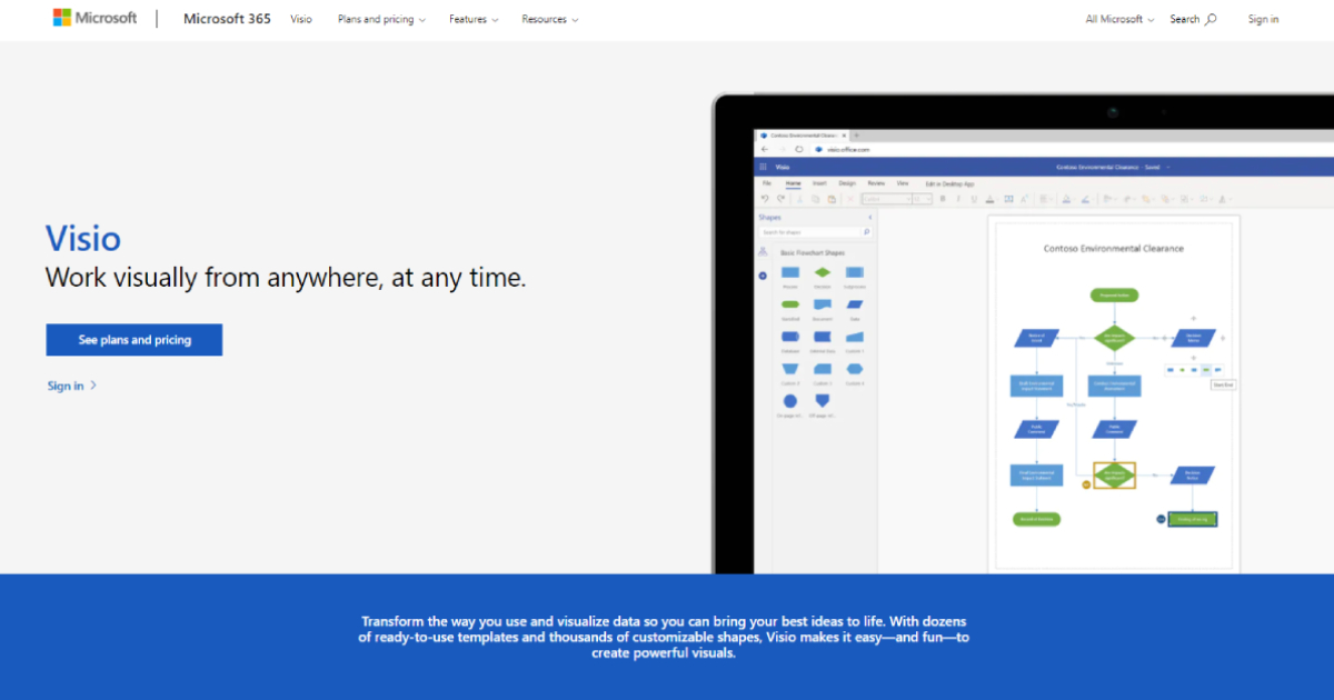 Microsoft Visio landing page