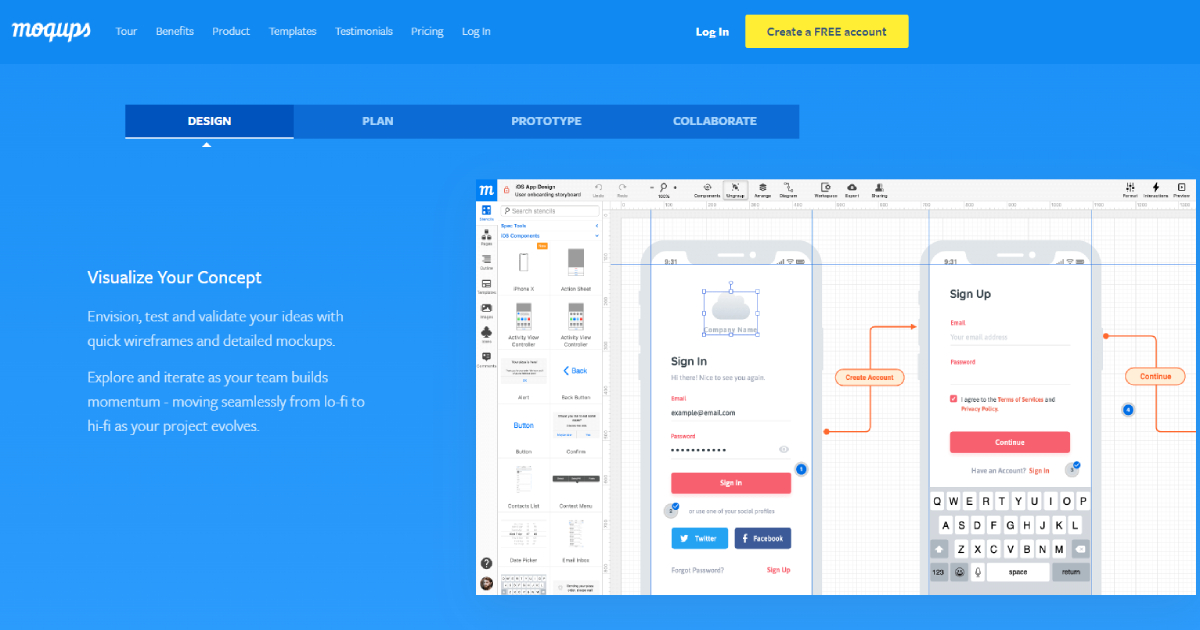 Moqups landing page