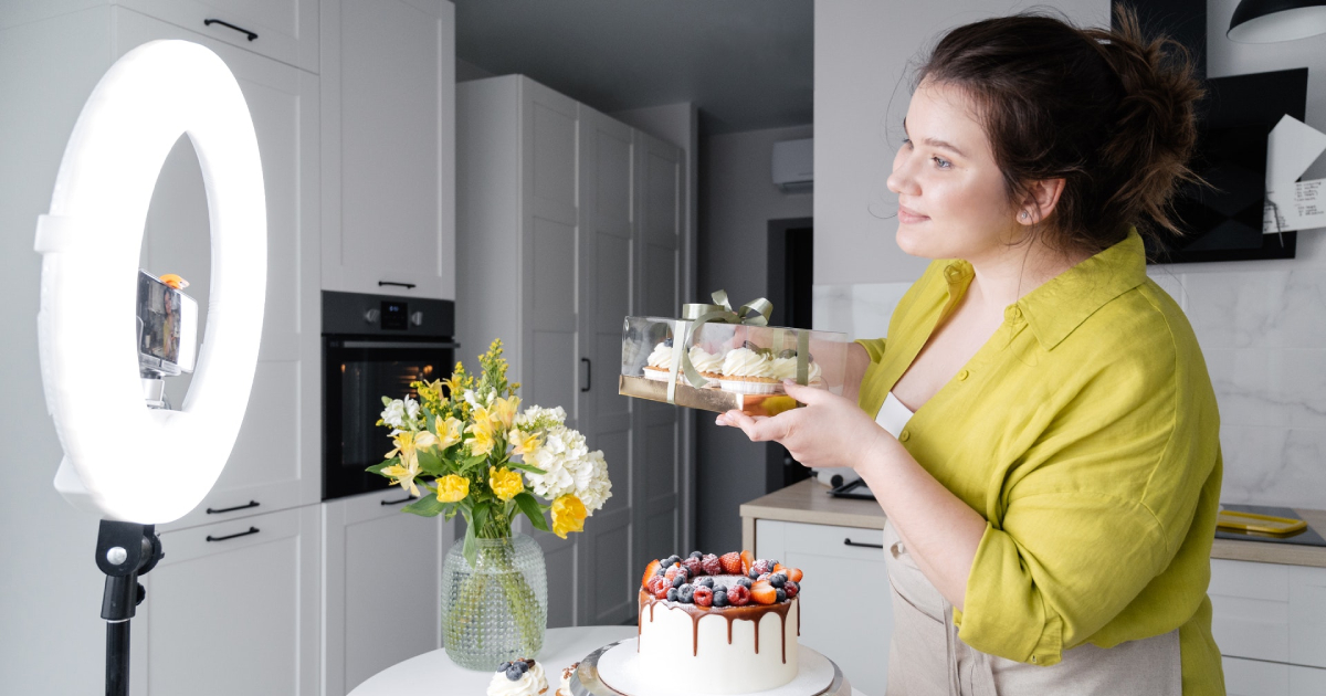 Woman displaying cake