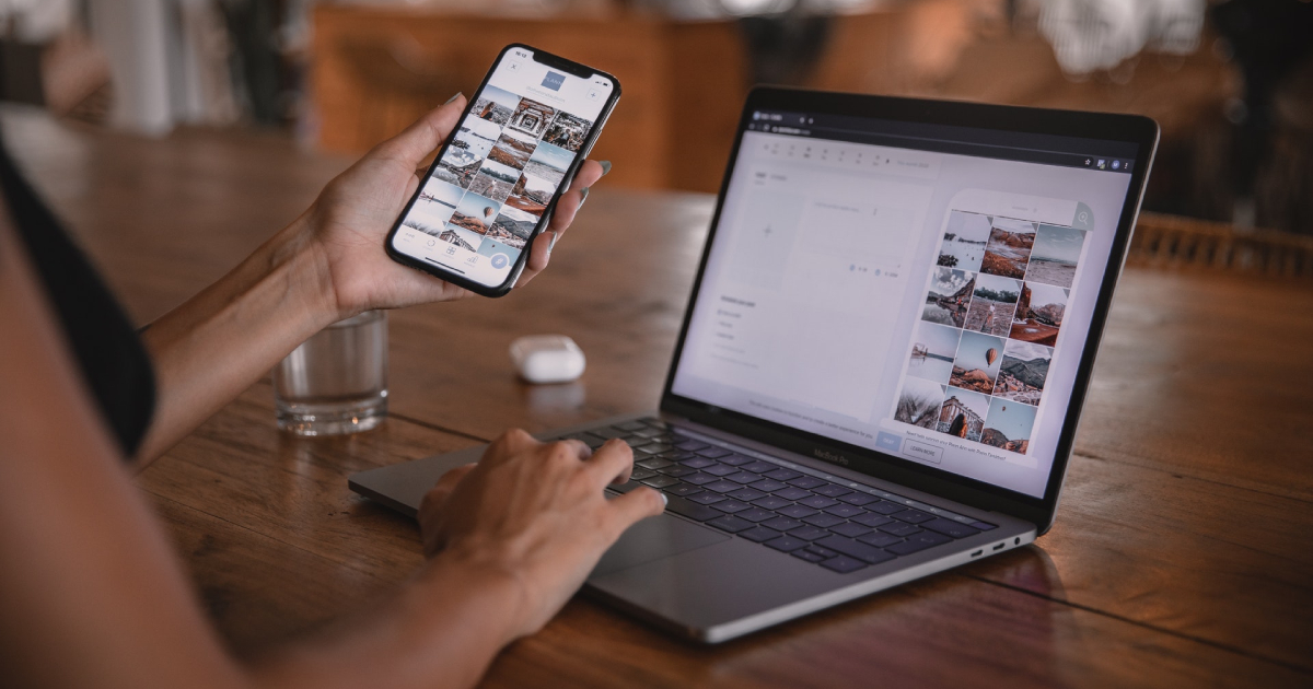 Woman viewing photos