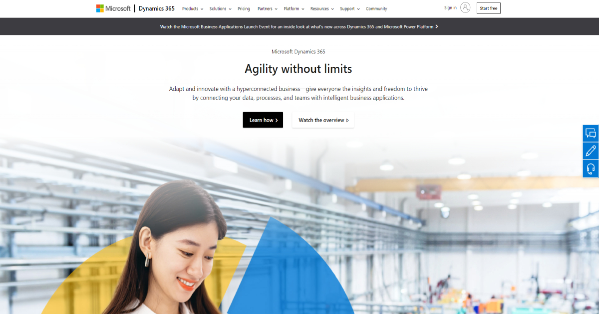 Microsoft Dynamics 365 landing page