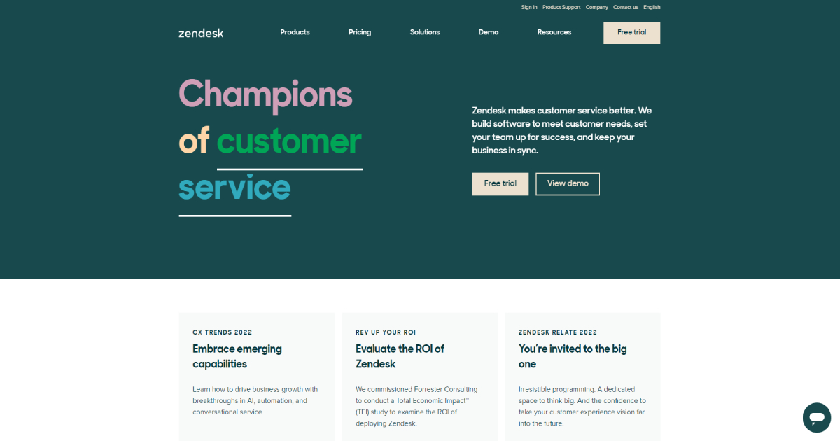 Zendesk landing page