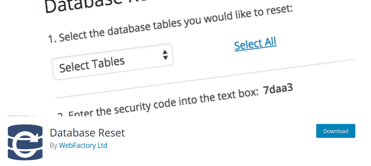Database Reset plugin page