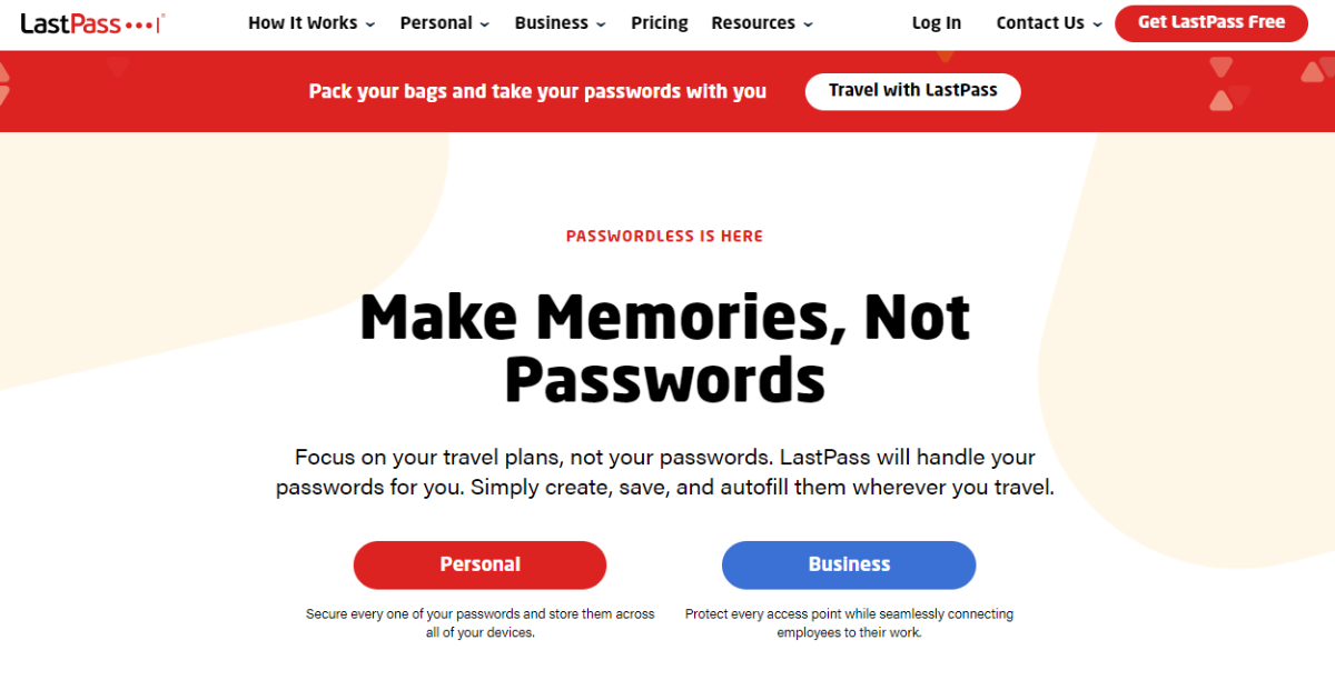 LastPass landing page