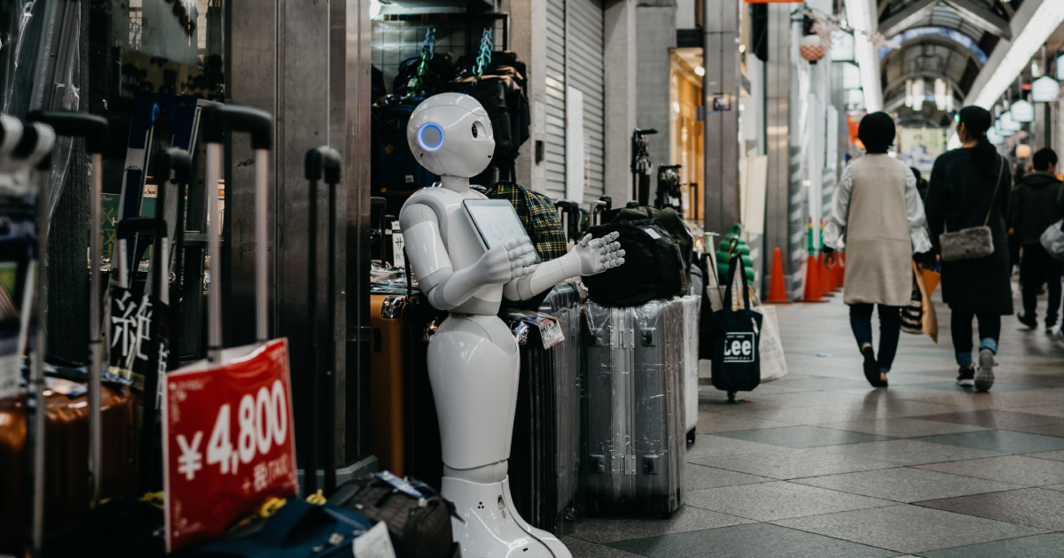 Robot in front of market