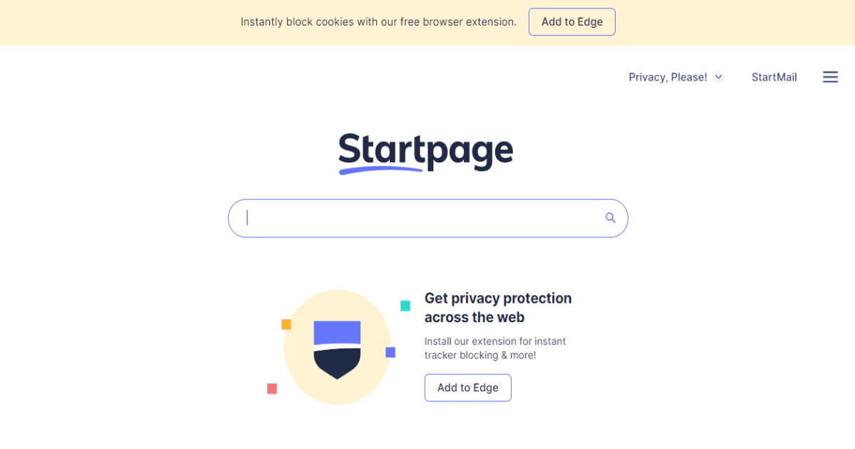 Startpage landing page