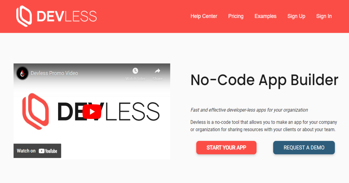 Devless landing page