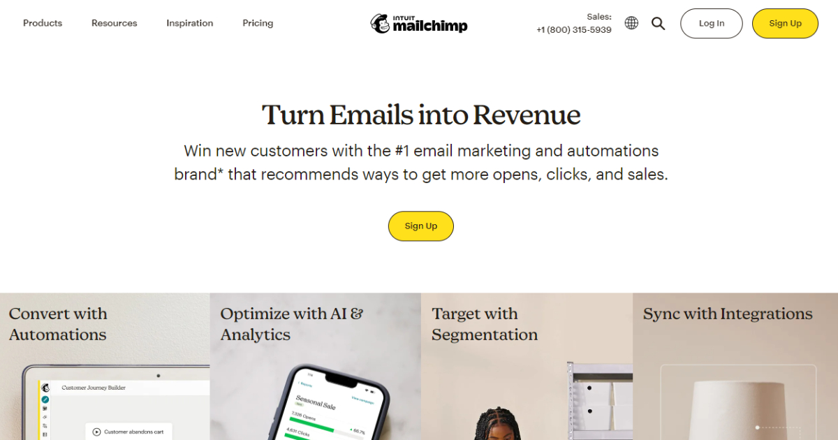MailChimp landing page layout