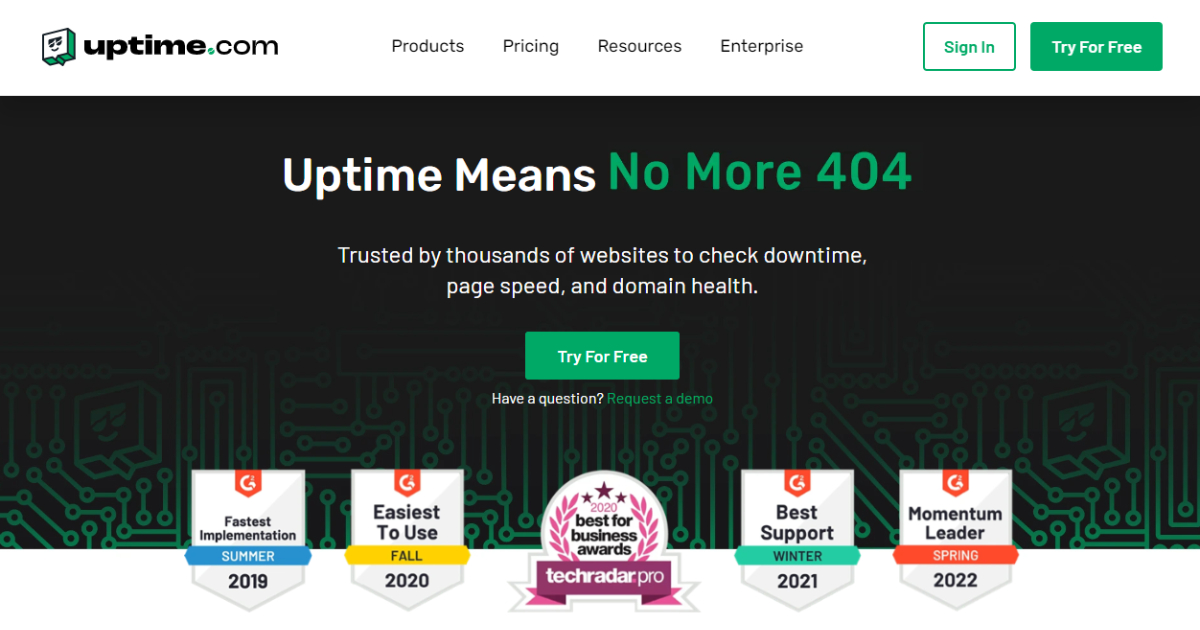 Uptime.com landing page