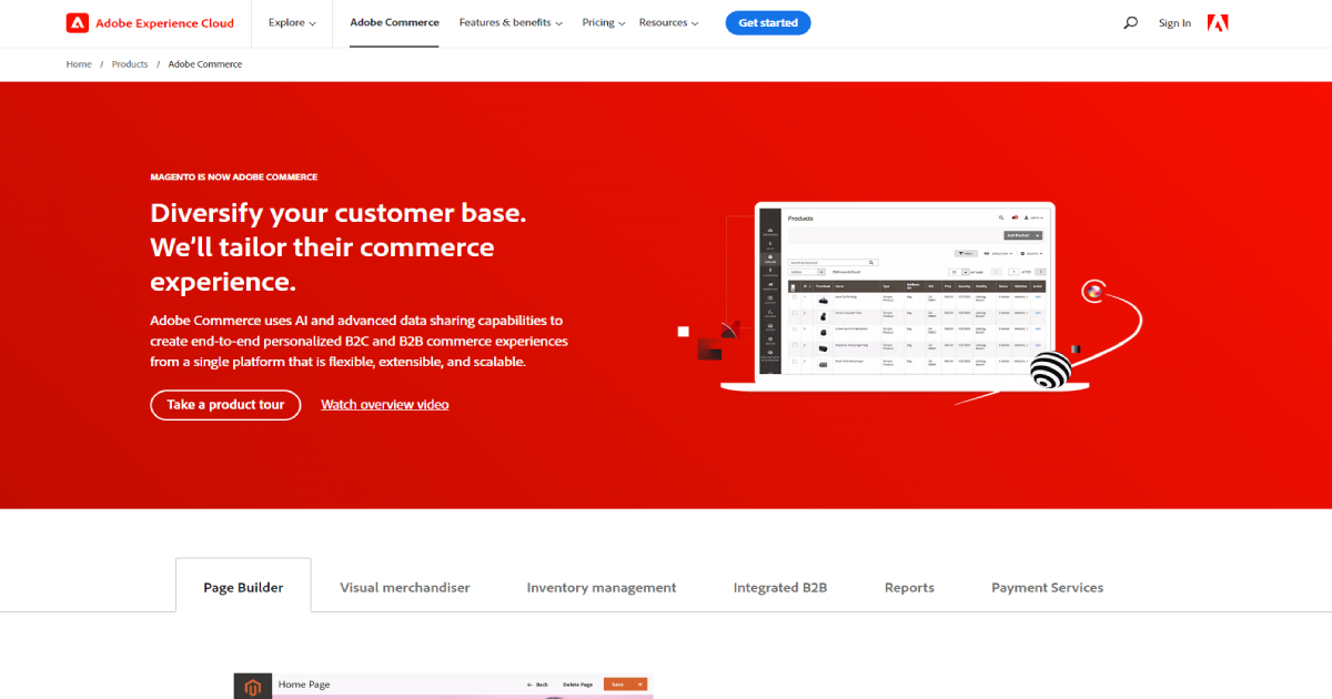 Adobe Commerce landing page