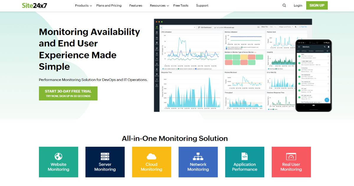 Site24x7 landing page