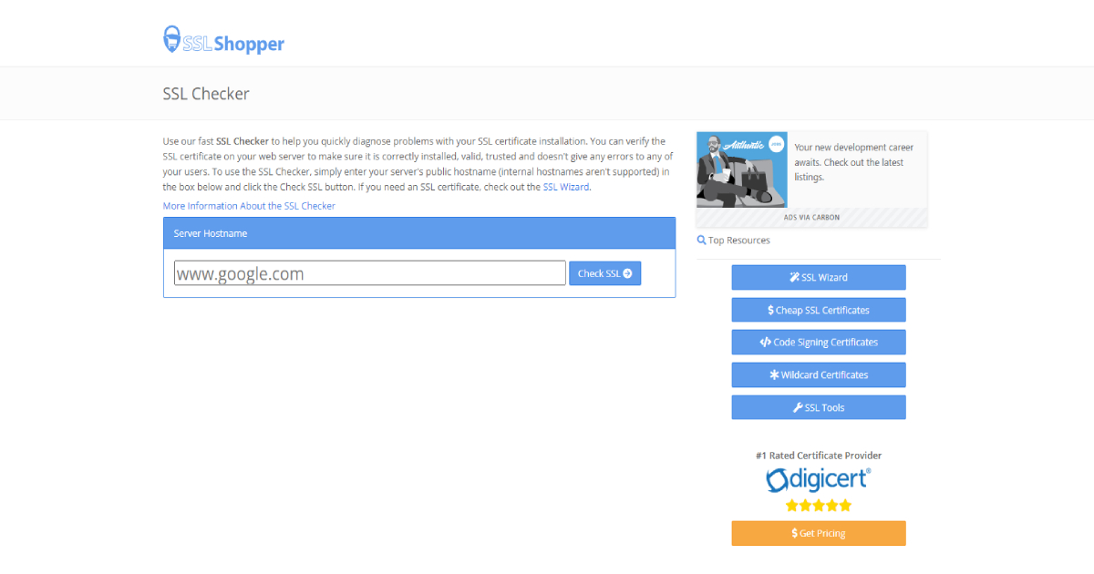 SSL Shopper landing page